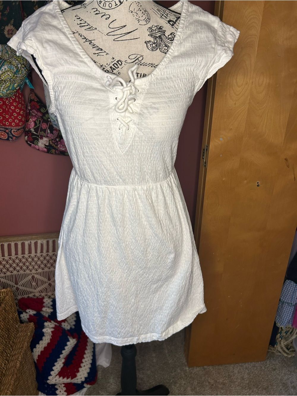 Roxy White Lace-Up cotton Mini Dress